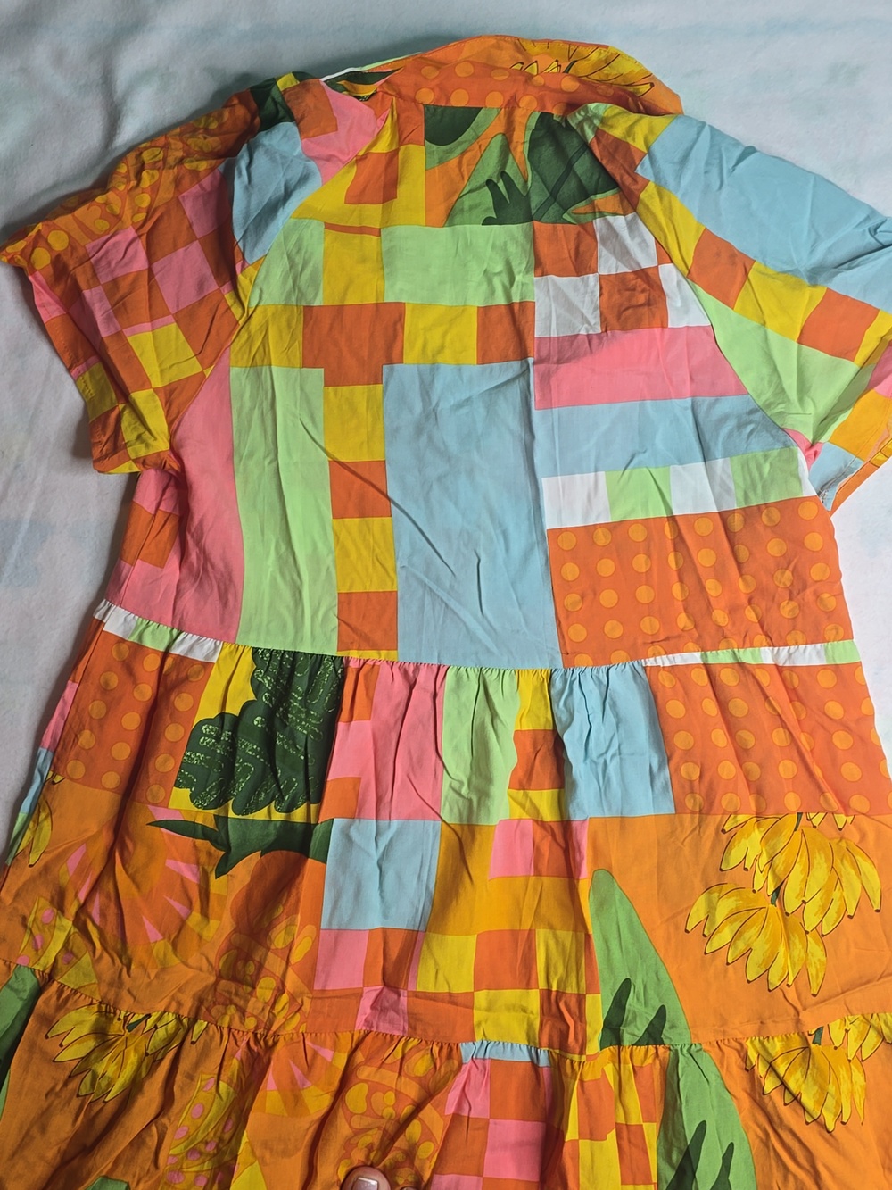 Patchwork Collared Orange Maxi Dress with Short Sleeves - Picture 9 of 10